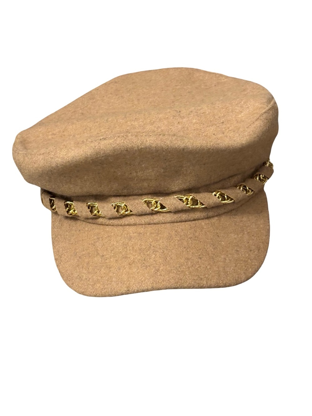 Wool Blend Nicole Miller Boy Cap Boho European Preppy with Gold Chain Trim OS